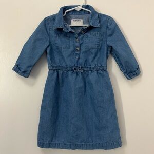 Old Navy Blue Chambray 3/4 Length Sleeve Dress Button Up Casual Girl Size 4T